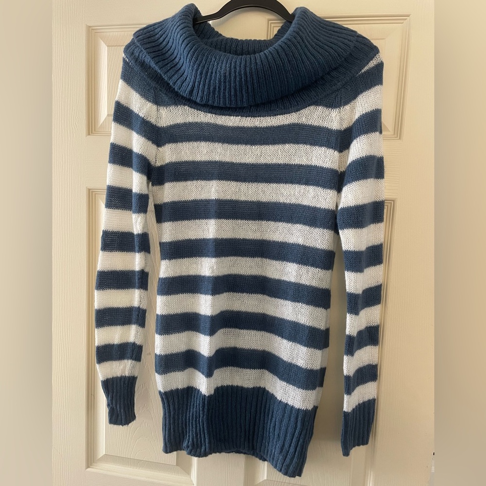 Forever 21 Navy and White Striped Cowl Neck Sweater